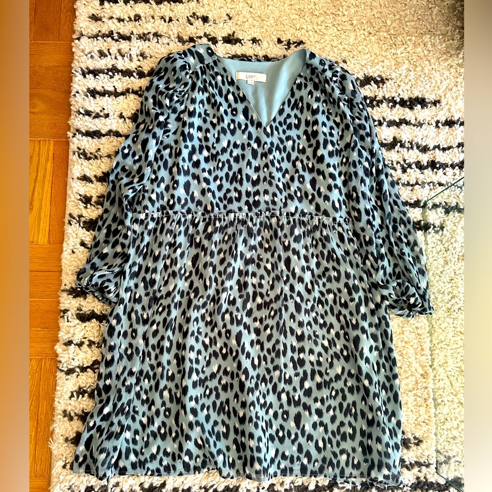 LOFT Blue Leopard Print Dress (size M)